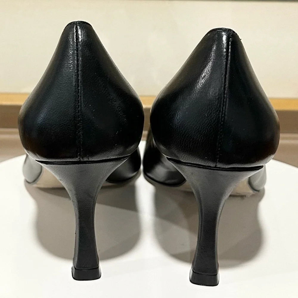 🌸JON JOSEP🌸 Paris Pump Pointed Toe Black Leather Heels Size: 12M
